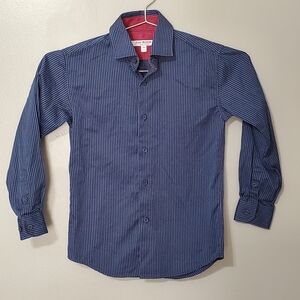 5/$25 Isaac Mizrahi Navy Pinstripe Button Down Shirt Boys 100% Cotton Size 7